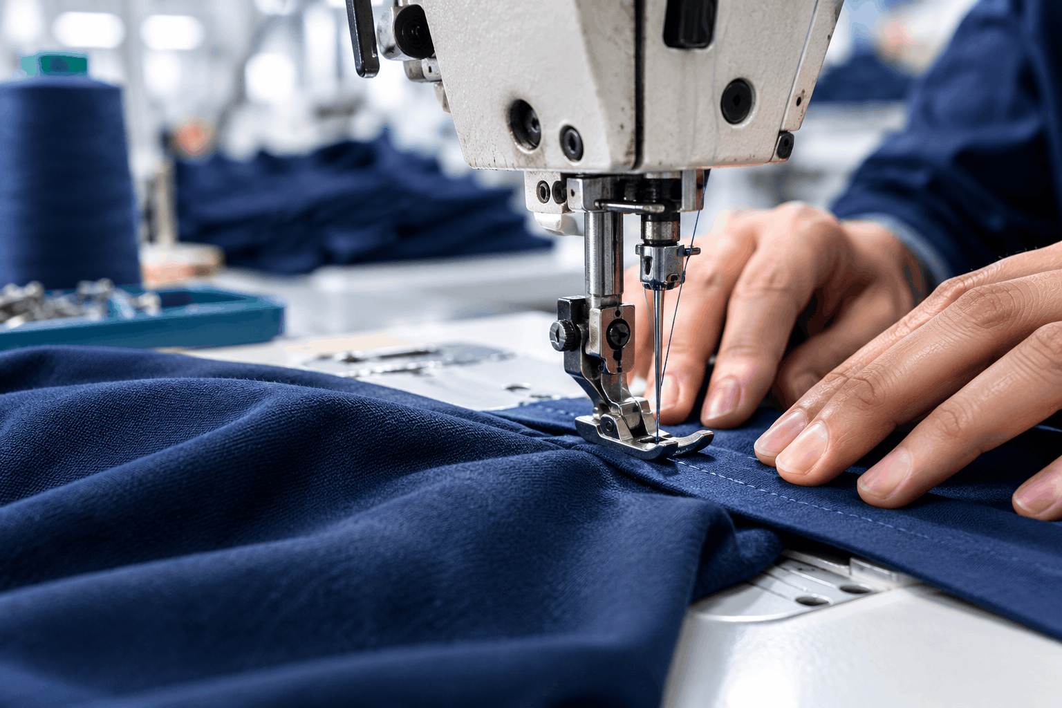 Close-up of garment stitching and sewing quality