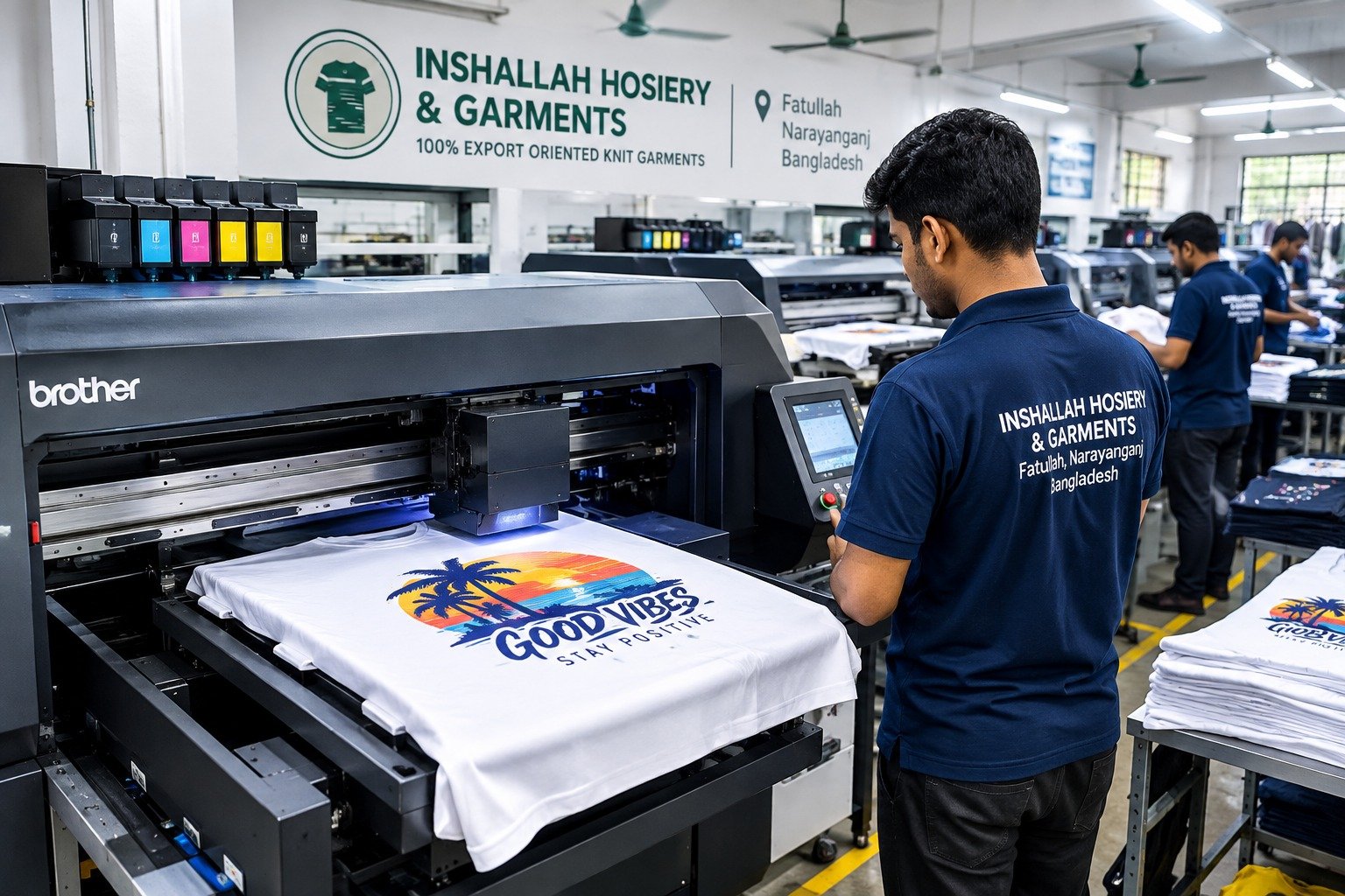 Garment printing work in a textile factory